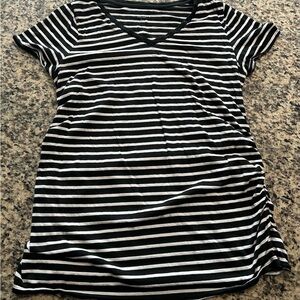 Liz Lange Maternity Top White Black Stripe V-Neck Short Sleeve Sz L